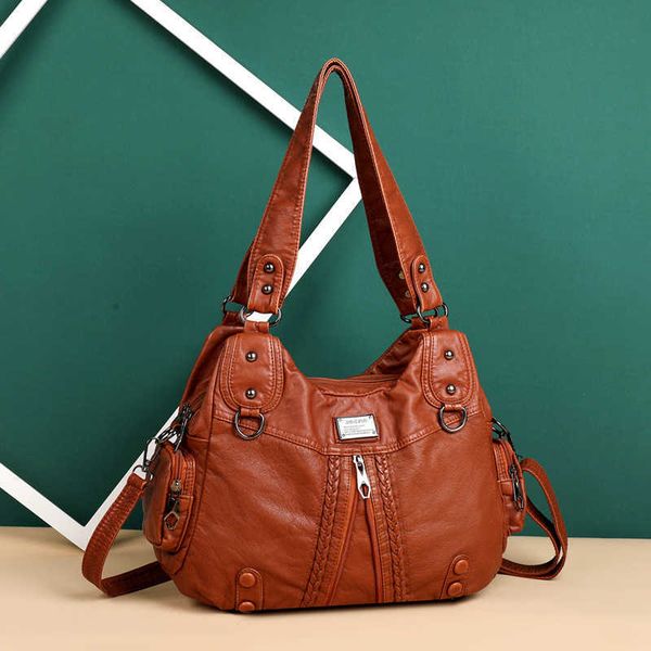 

washed leather women's bag shoulder bag new soft leather middle-aged women's backpack practical shoulder crossbody bag