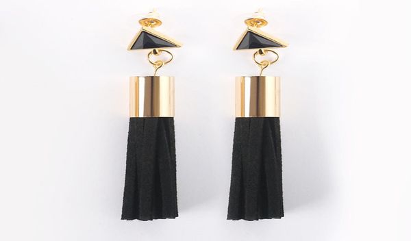 

new fashion vintage triangle leather tassel drop earrings faux suede fabric long dangle earrings for women temperament jewelry4277505, Silver