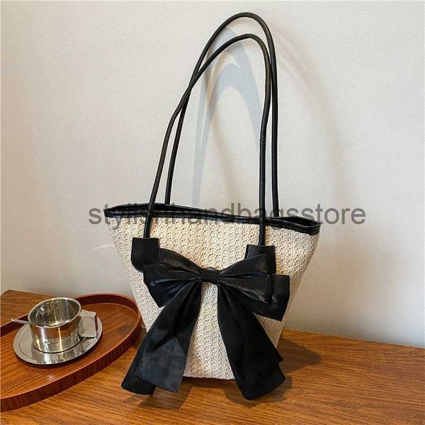 

shoulder grass woven for women in 2023 a new trendy summer versatile high-end feeling and niche bow knot bucket tote bagstylishhandbagsstore