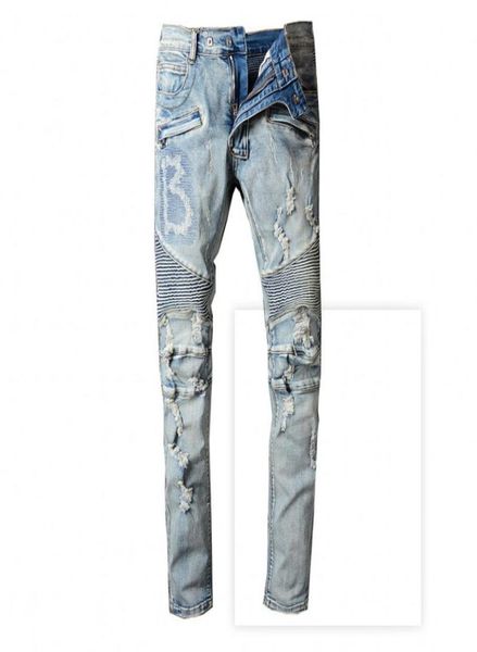 

mens designer jeans distressed ripped biker print slim fit motorcycle bikers denim for men fashion mans hip hop pants6159025, Blue