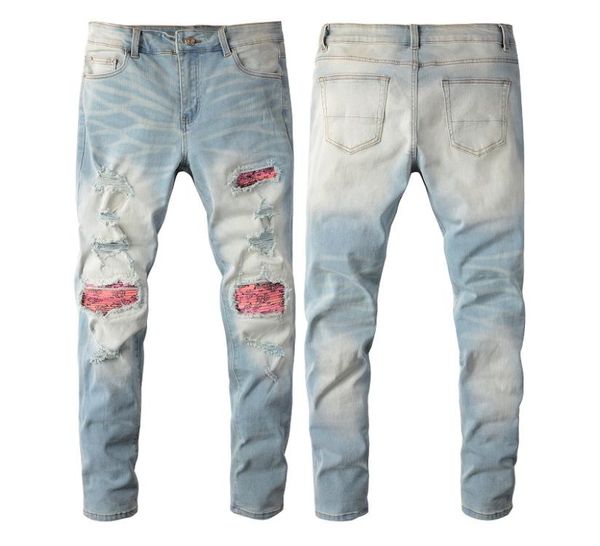 

2021 mens jeans distressed motorcycle biker jean rock skinny slim ripped hole letter uality brand hip hop denim pants 65898884187, Blue