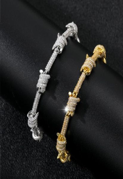 

barbed wire bracelet sliver gold color iced out cubic zircon cuban chain link for women men hip hop jewelry1032910, Golden;silver