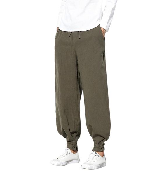 

lncdis new spring autumn men039s pure color trousers cotton linen small feet loose casual lantern pant a16583796, Black