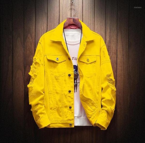 

men039s jackets 2021 denim jacket yellow pink street clothing high hole hip hop casual jeans5319884, Black;brown