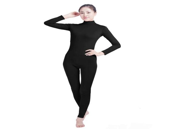 

ensnovo cosplay nylon spandex jumpsuits and rompers lycra bodysuit turtleneck spandex long sleeve suit footless unitard3119082, Black