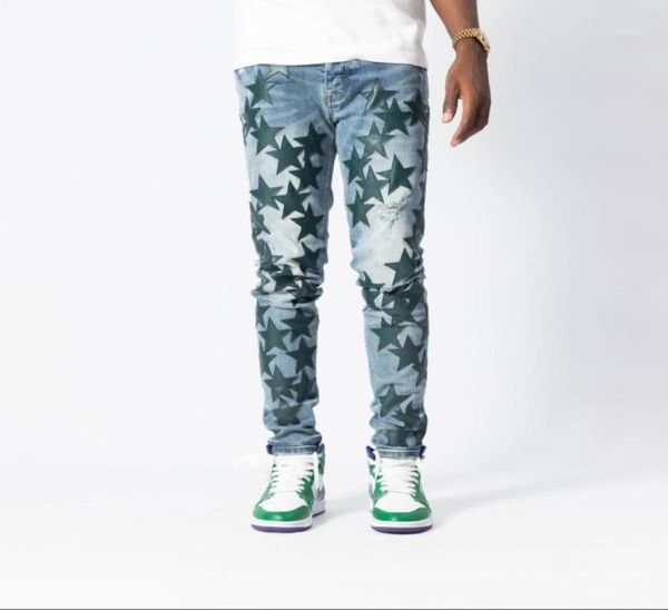 

men039s jeans style green fivepointed star stretch do old high street ripped casual pants man tide4597835, Blue