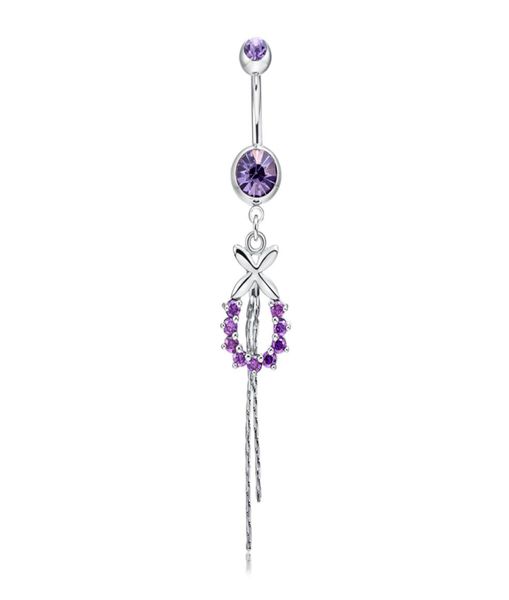 

white/purple cubic zirconia round loop chains tassels white gold color body jewelry bijoux navel ring2982189, Silver
