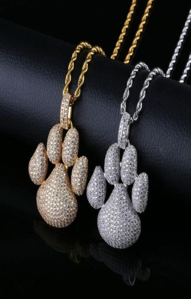 

micro paved cubic zirconia bling iced out puppy little dog paw pendants necklace for men boys hip hop rapper jewelry gold2815069, Silver
