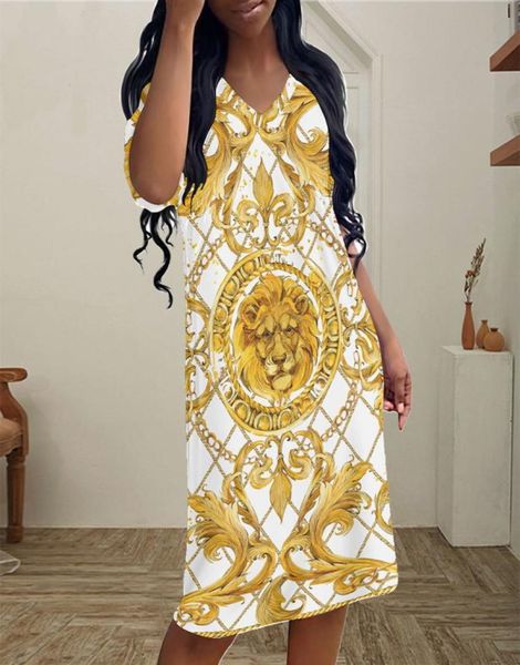 

noisydesigns golden europe floral designer dress women luxury ladies short sleeve long party vestidos 4xl drop 2206272515632, Black;gray
