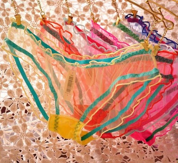 

fashion women girl gauze lace panties transparent candy colors panty thong cotton briefs underwear knickers 6pcs gift5387415, Black;pink