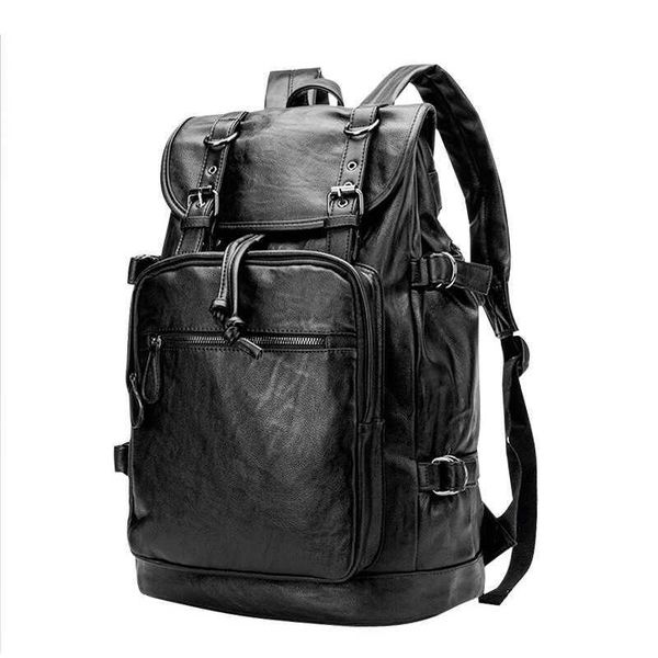 

men's bag double shoulder bag men's backpack leather leisure fashion trend soft leather large capacity travel bag 230715