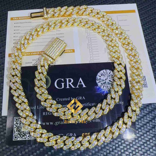 

fashion fire iced out moissanite jewelry 8mm 925 solid silver vvs moissanite pass diamond tester cuban link chain