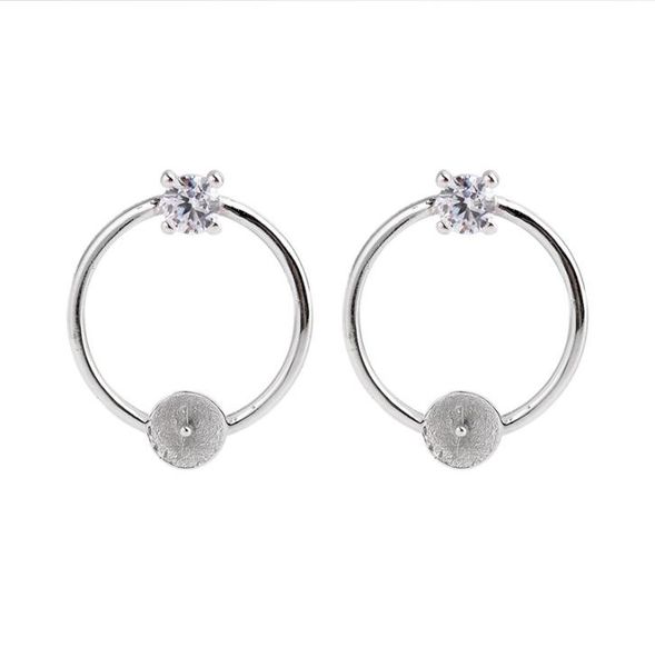 

circle earring pearl mountings 925 sterling silver set prongs round cut clear white zircon 5 pairs2970368, Slivery;crystal