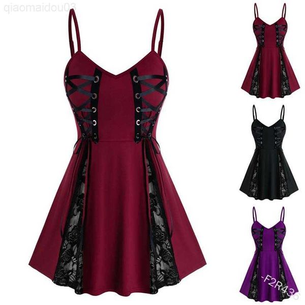 

theme costume women halloween medieval cosplay come retro bandage dress gothic punk lace stitching dress ladies victoria sling gown l230804, Black;red