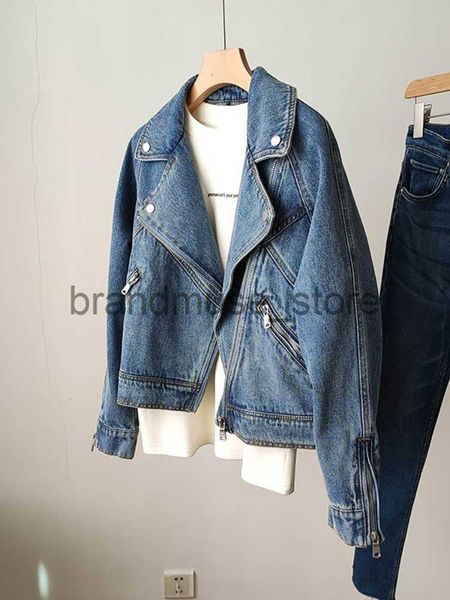 

women's jackets ftlzz new spring autumn women casual moto biker denim jacket lady vintage loose lapel zipper solid color short cowboy c, Black;brown