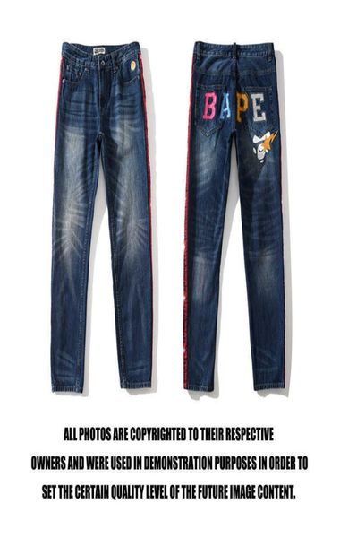 

men039s jeans 20s chao brand ape lettered head embroidery lightning red edge washing and grinding white cat beard jeans7453682, Blue
