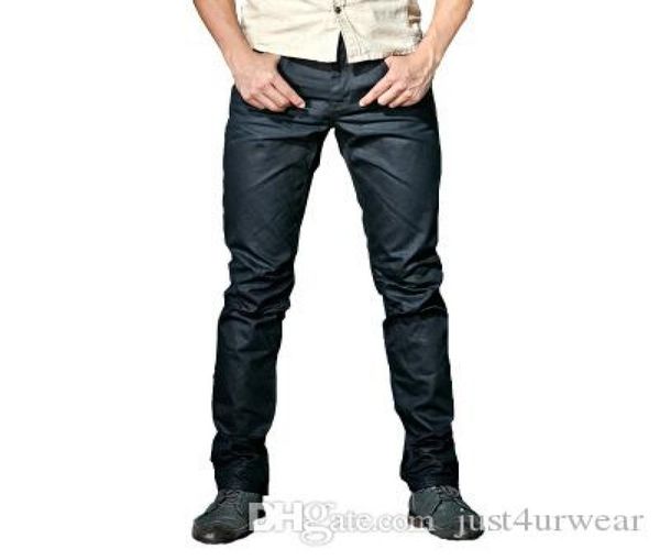 

mens coated jeans fashion cool waxed slim fit biker denim pants new arrival male casual solid streetwear4888709, Blue