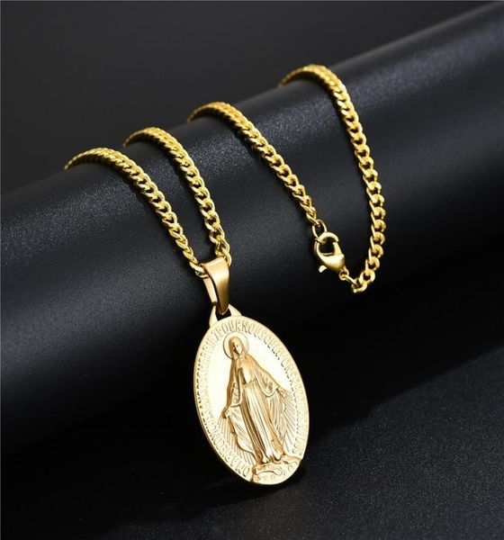 

fashion mens women charm virgin mary pendant necklace hip hop jewelry designer link chain punk necklaces for men gifts2896128, Silver