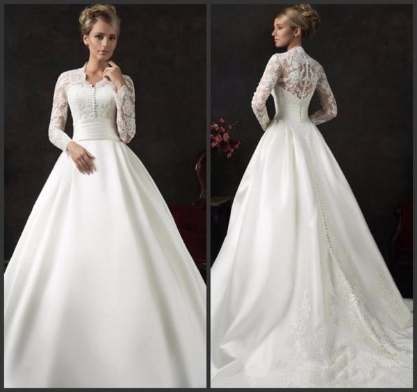 

count train wedding dresses long sleeve iullsion bodice jewel neck covered bottons elegant lace appliques wonderful beautiful5740327, White