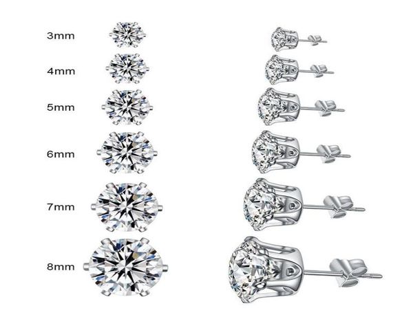 

fashion crown zirconia round stud earring for men and women 3mm8mm simulated diamond stud earrings wedding rock rapper jewelry gi4305121, Golden;silver
