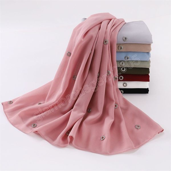 

plain muslim bubble chiffon hijab shawl perforate fastener wrap islamic ramadan hijabs and scarfs lady beach veil sjaal 175*70cm, Blue;gray