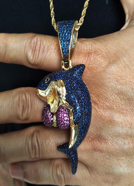 

18k gold white gold iced out multicolor blue diamond boxing shark mens necklace designer luxury full diamond hip hop jewelry gif3150931, Silver
