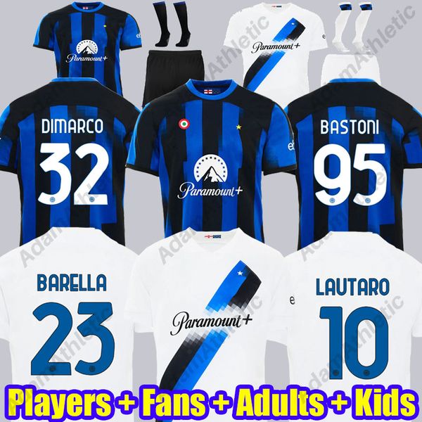 

inter milano soccer jersey 23/24 maglia nerazzurri lautaro football shirts kids kit player version barella bastoni j.correa calhanoglu dimar, Black;yellow