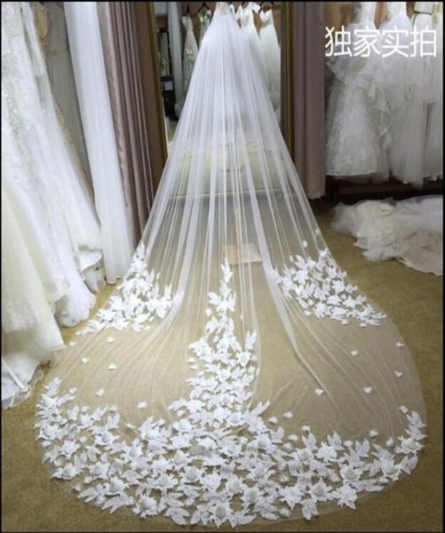 

3m long court tulle wedding veils one layer same color as picture 3d artificial floral bridal veils2270240, Black