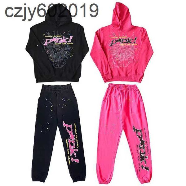 

designer hoodie sp5der young thug 555555 hoodie men women foam print spider web graphic pink sweatshirts pullover hooedies set s-xl0jax, Black