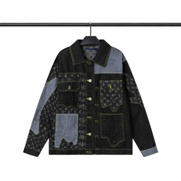 

luxury brand denim jacket mens jacquard cardigan coat v designer stitching varsity jackets men women warm casual button shirt hip-hop trend, Black;brown