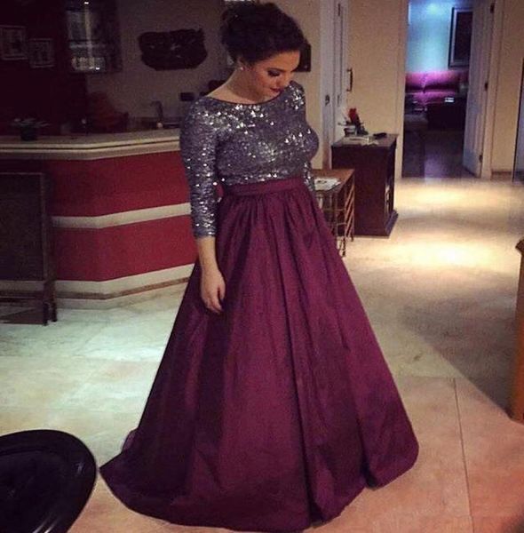 

2019 elegant plus size mother of the bride dresses burgundy 34 long sleeves sequined formal evening prom gowns wedding gues3859550, Black;red