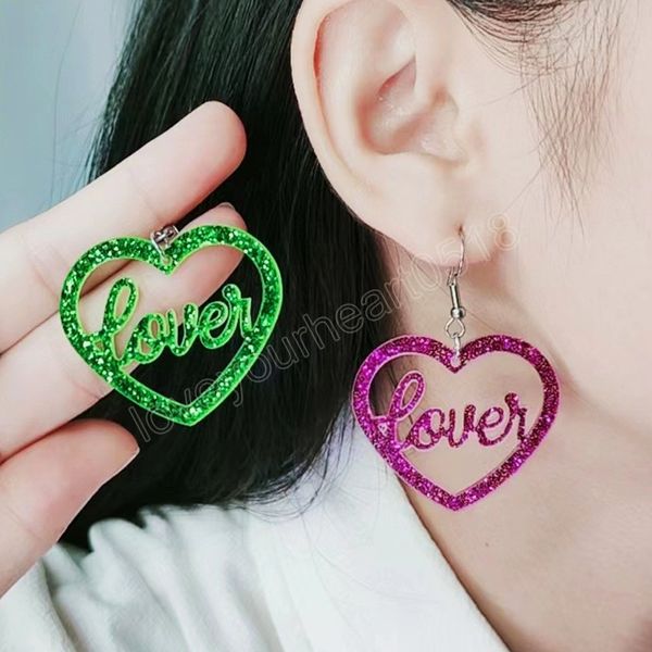 

fashion ladies love heart acrylic pink glitter earrings for women cartoon y2k girls makeup accessories pendant toy gifts, Silver
