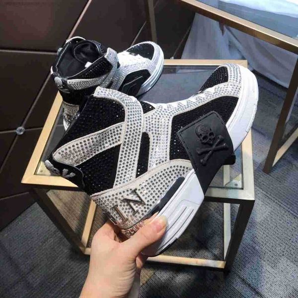

the highest quality men's shoes pp mixed color high-cut lace-up style12 race runner plein casual sneakers shoes, Black