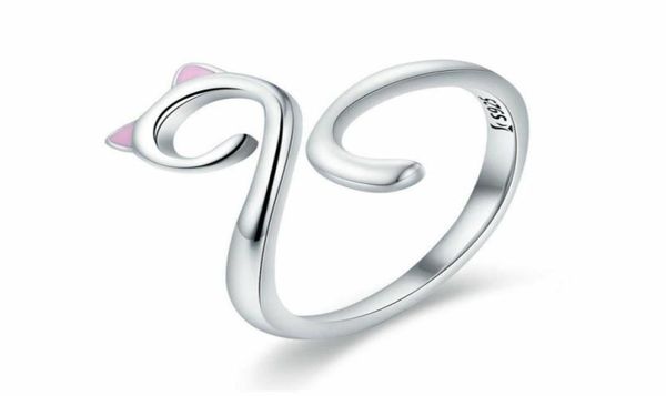 

fashion cute 925 sterling silver cat shaped kitten pet adjustable band wrap finger ring for girls christmas gifts37076195777954