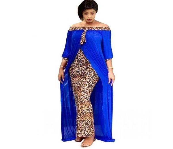 

2021 spring autumn fashion loose leopard women maxi long split gown leisure outdoor patchwork strapless african dress1968843, Black;gray