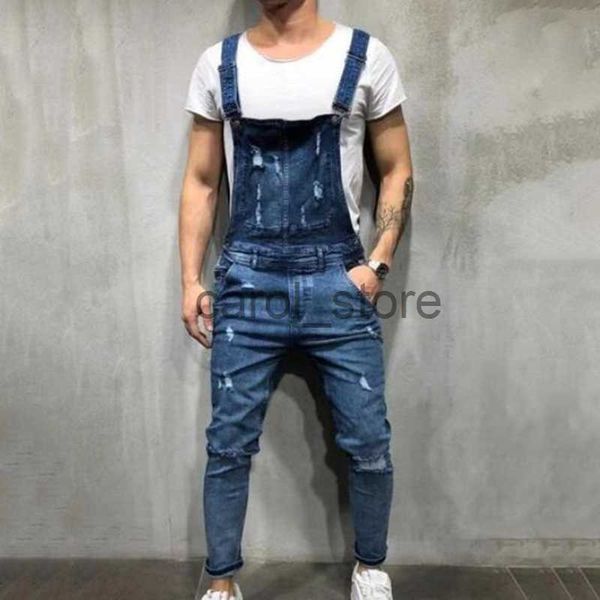 

men's jeans men ripped casual jumpsuit overalls jeans ruffled ripped button fashion wear hole men denim jeans for man j230806, Blue