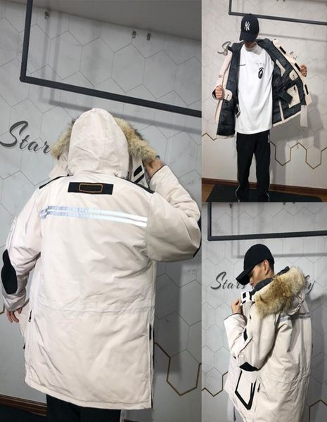 

mens winter jacket down parkas classic casual coats outdoor warm doudoune homme outerwear real wolf fur hooded cold protection win5885318, Black