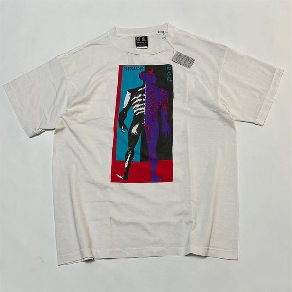 

vintage t-shirt men women white oversize pattern washed t shirt tee, Black;brown