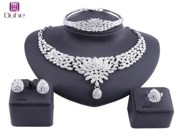 

women jewelry sets gold color statement rhinestone crystal necklace earring dubai bridal party wedding african beads accessories8751548, Slivery;golden