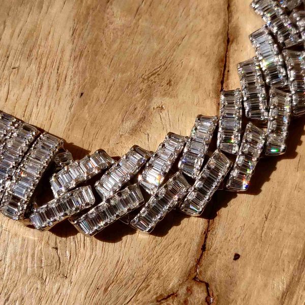 

factory custom men hip hop iced out 18inch solid 22mm moissanite diamond cuban chain link necklace, Silver