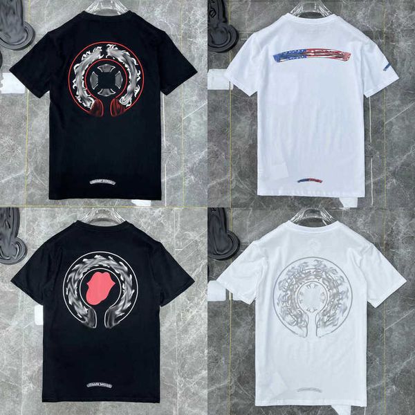 

men's luxury classics t shirt brand ch t-shirts designers men women tees fashion horseshoe sanskrit cross print cotton t-shirt casual, White;black