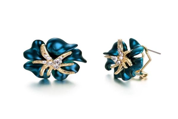 

yoursfs 6 pairsset elegant fashion bule austrian crystal earrings trendy eardrop 18k rose gold plated blue flower stud simulated 1154866, Silver