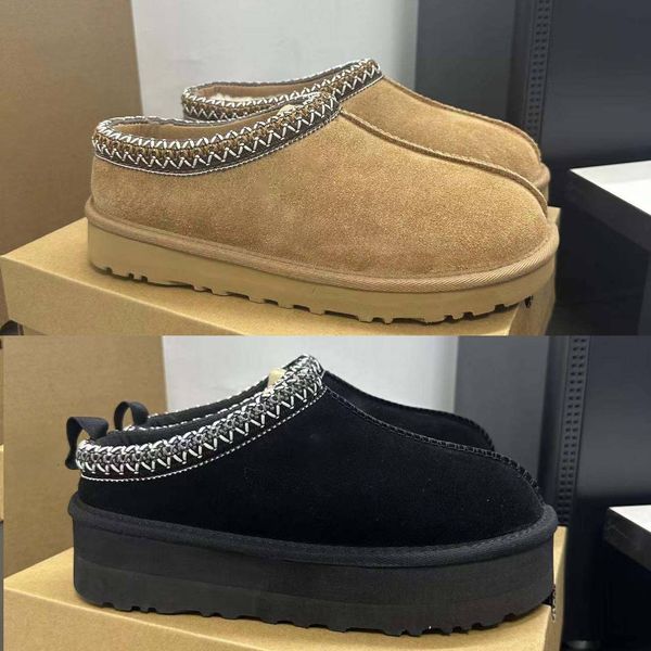 

tasman slippers chesut fur slides sheepskin shearling tazz slides mules women men ultra mini platform boot slip-on shoes suede upper comfort, Black