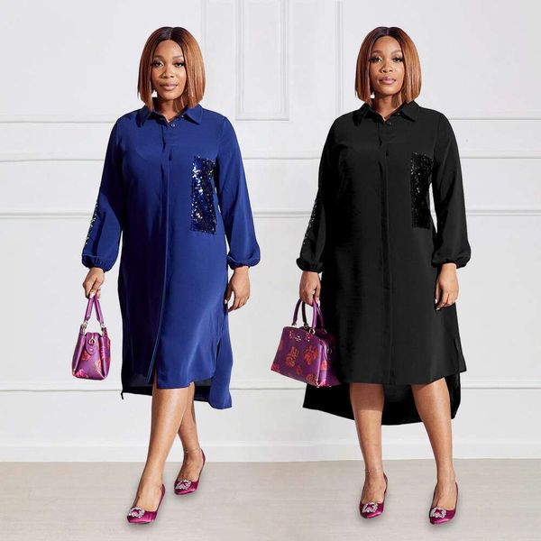 

long sleeved irregular sequins womens dress mid polo shirt, Black;gray