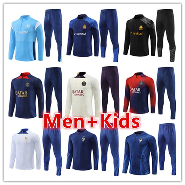 

paris tracksuit 2023 2024 mbappe kids and men 22 23 24 psgs training suit long sleeve football soccer jersey kit uniform boys version tracks, Black