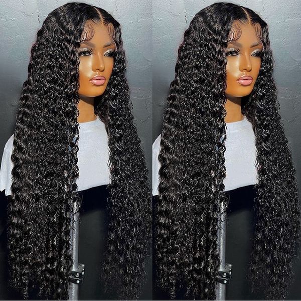 

30 40 Inch Deep Wave 13x4 Transparent Lace Front Wig Human Hair Brazilian Curly 13x6 HD Lace Frontal Wigs for Women 180%, Black
