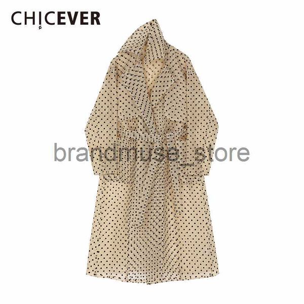 

women's jackets chicever korean polka dot print hit color jacket women lapel collar long sleeve lace up summer coats female 2020 casual, Black;brown