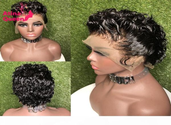

4x4 curly bob short pixie wig human hair 13x4 lace frontal pre plucked with baby hair 150 remy front lace wig for black women2781023, Black;brown