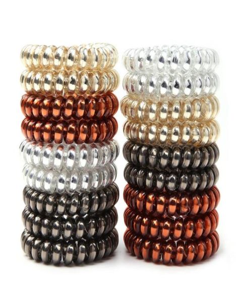 

bright metallic color spiral hair coil pony tails holder telephone wire cord head tie good quality girls elastic hairrope2084468, Golden;silver