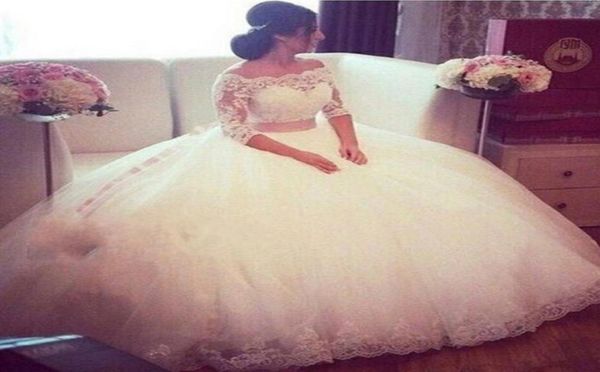 

2019 ball gown wedding dresses off the shoulder tulle appliques lace vintage fairy bridal gowns with sleeves custom made77706398314266, White